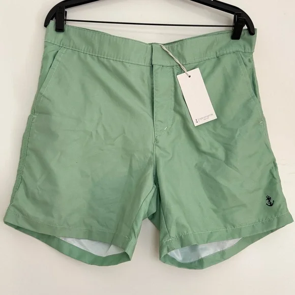 NWT Retromarine Men’s Green Anchor Swim Trunks Shorts Bathing Suit Sise Small - Picture 1 of 5